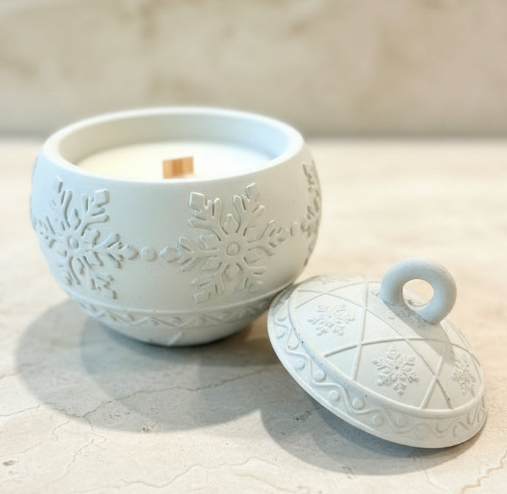 White Christmas Concrete Ornament Candle